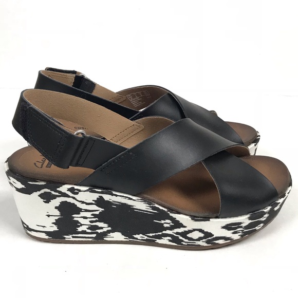 Clarks Shoes - Clark’s Stasha Hale Leather Wedge Sandal Sz 8